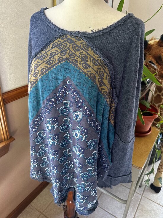 Free People Tops - Free People Asymmetrical Raw Hem Oversized Pullover, Large